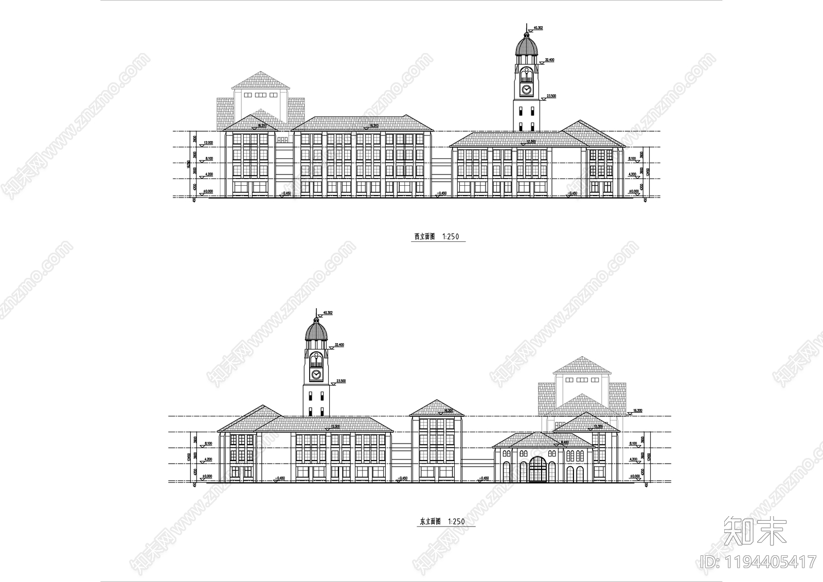 现代欧式学校建筑施工图下载【ID:1194405417】