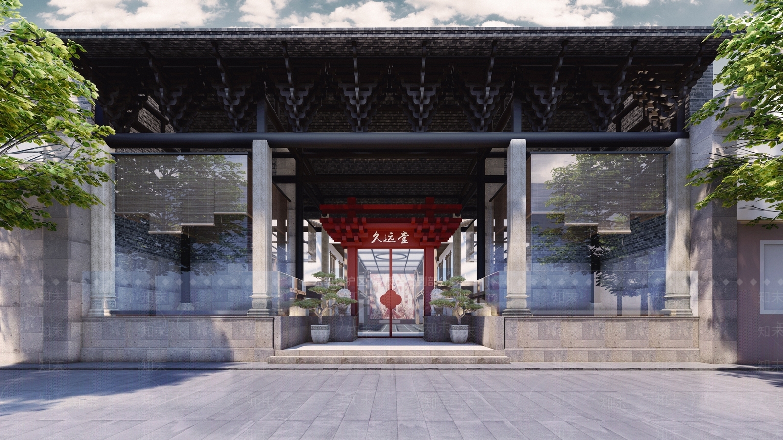 新中式现代古建筑SU模型下载【ID:1194554049】
