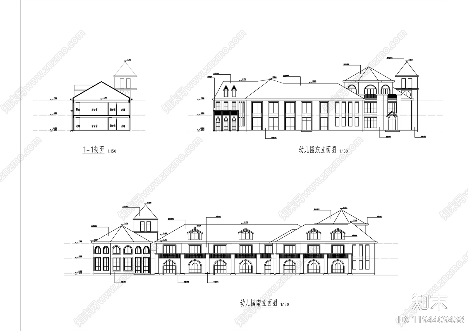 现代幼儿园建筑cad施工图下载【ID:1194409438】