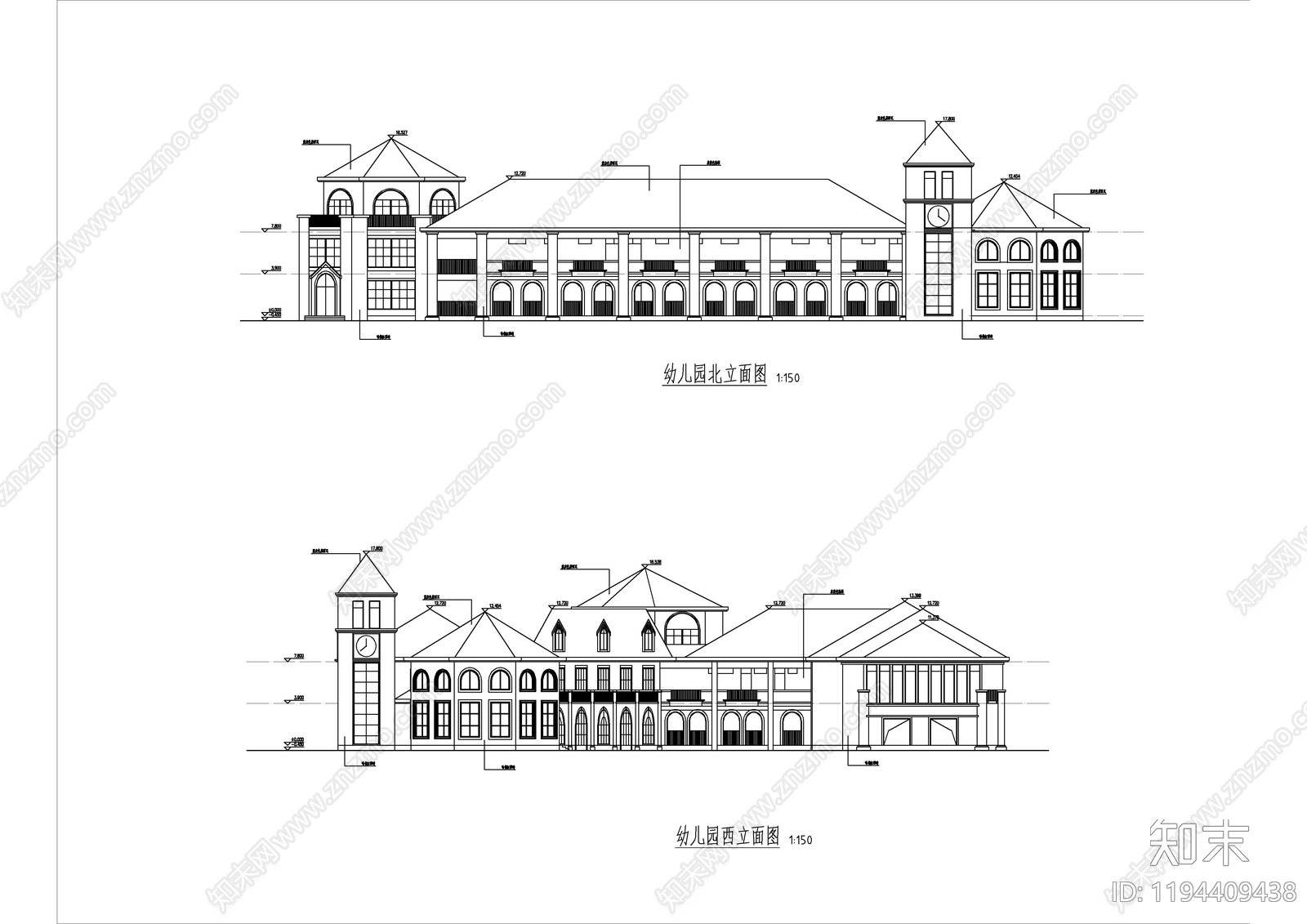 现代幼儿园建筑cad施工图下载【ID:1194409438】