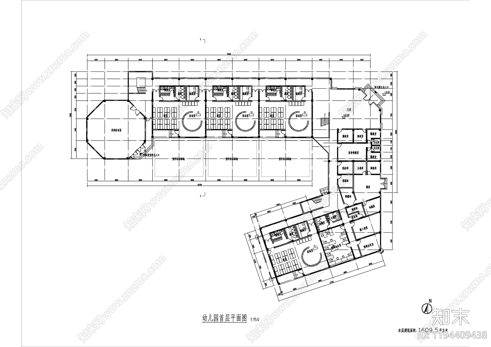现代幼儿园建筑cad施工图下载【ID:1194409438】