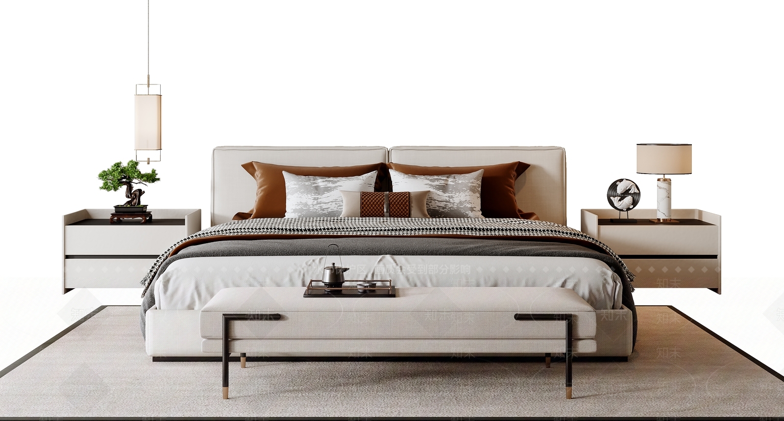 新中式中式双人床3D模型下载【ID:1194411821】