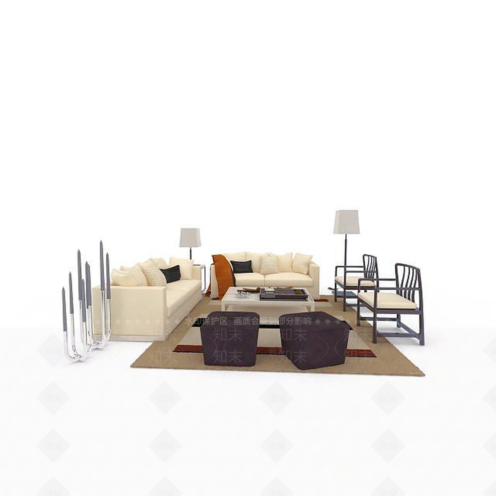 现代双人沙发3D模型下载【ID:1194422769】