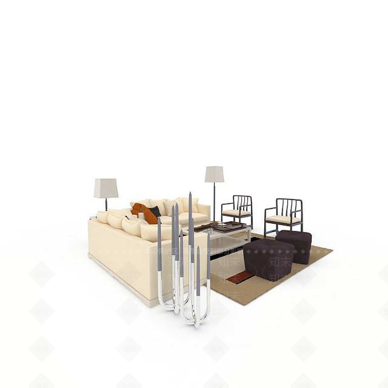 现代双人沙发3D模型下载【ID:1194422769】