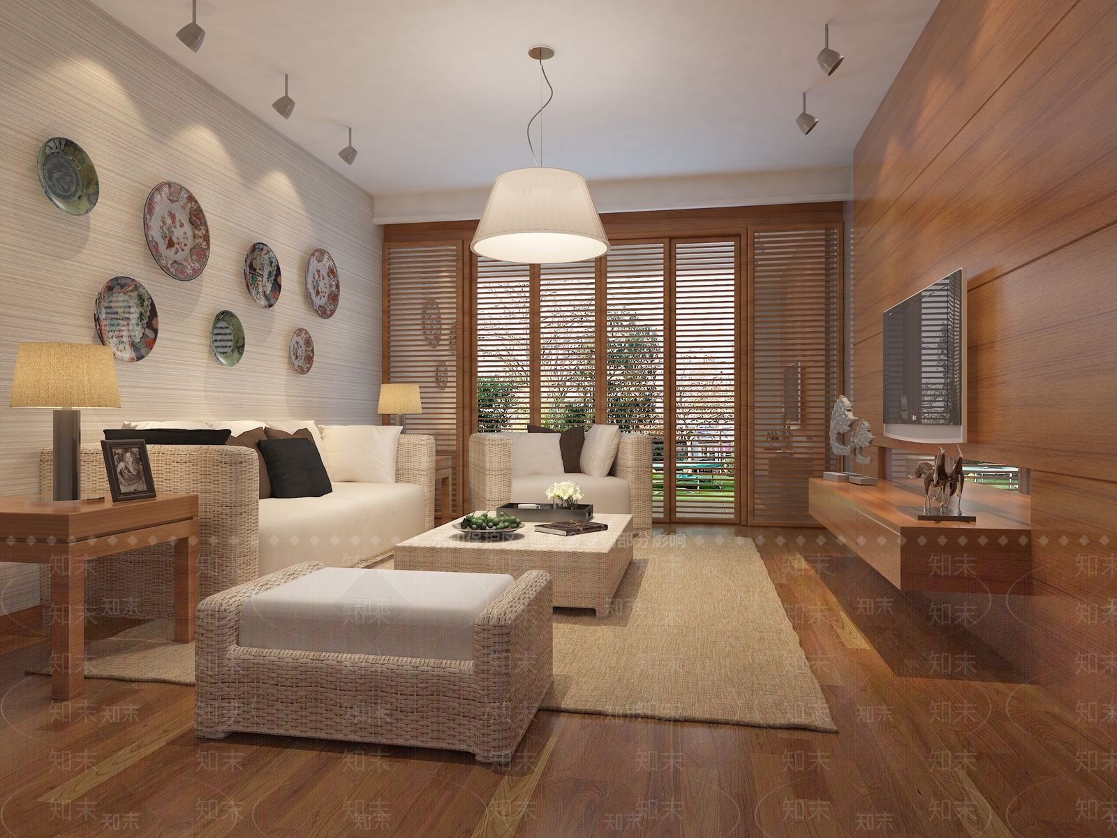 现代原木家居客厅3D模型下载【ID:1194429321】