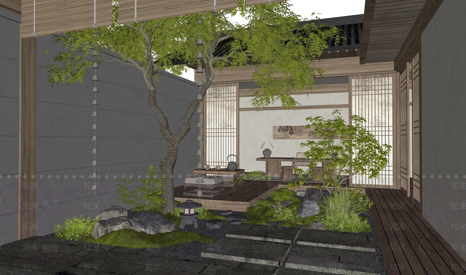 新中式乡村庭院SU模型下载【ID:1194429516】