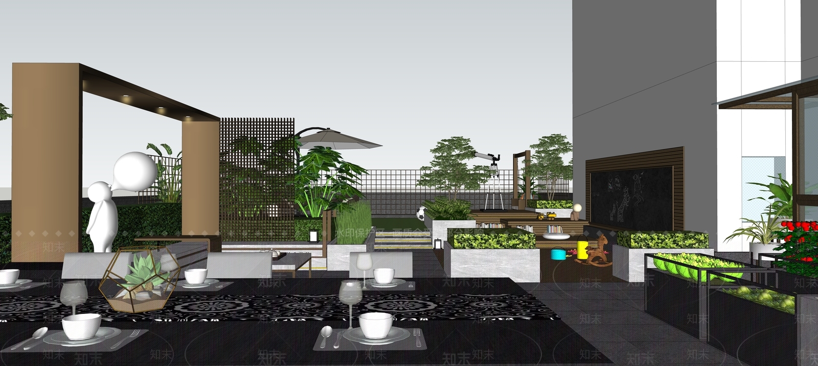 现代屋顶花园SU模型下载【ID:1194434922】