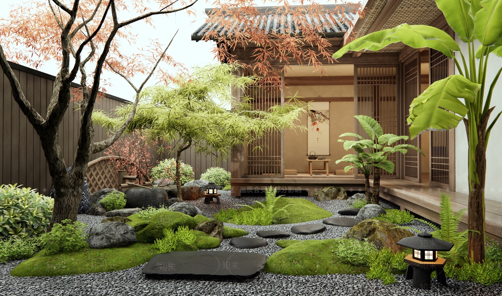 日式禅意别墅庭院SU模型下载【ID:1194440353】