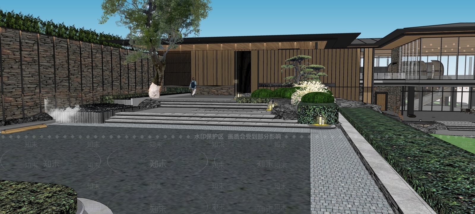 新中式中式酒店建筑SU模型下载【ID:1194445636】