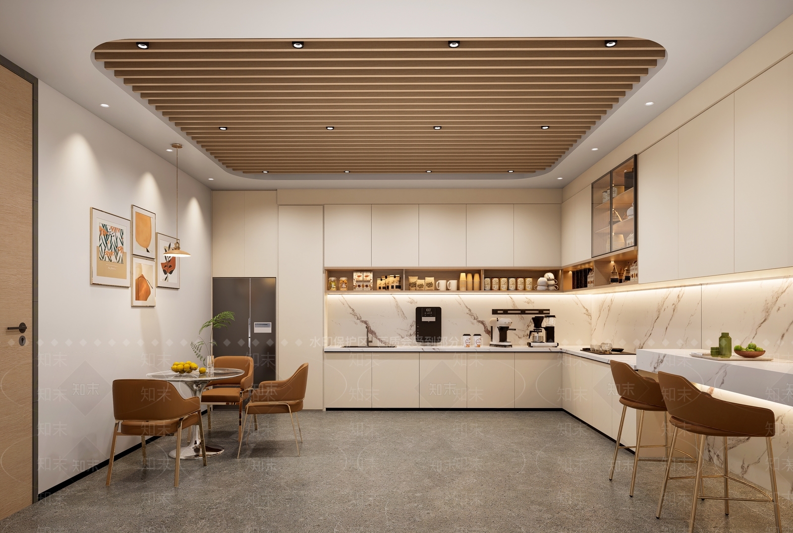 奶油简约茶水间SU模型下载【ID:1194446484】