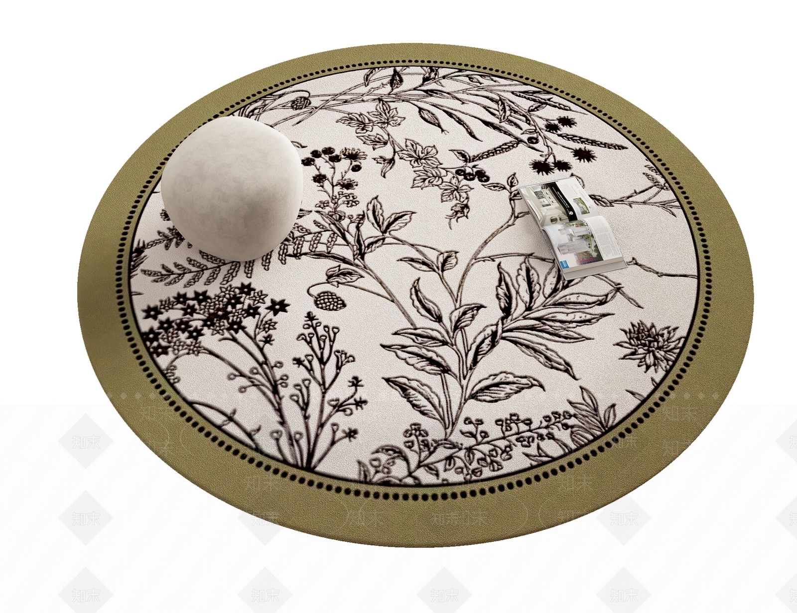 美式中古圆形地毯3D模型下载【ID:1194450364】