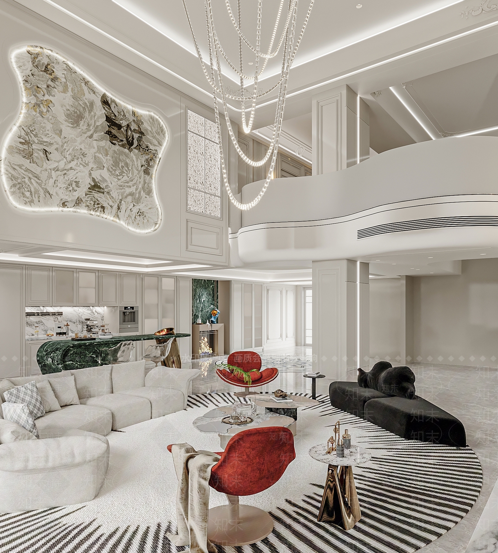 简欧别墅客厅3D模型下载【ID:1194455908】