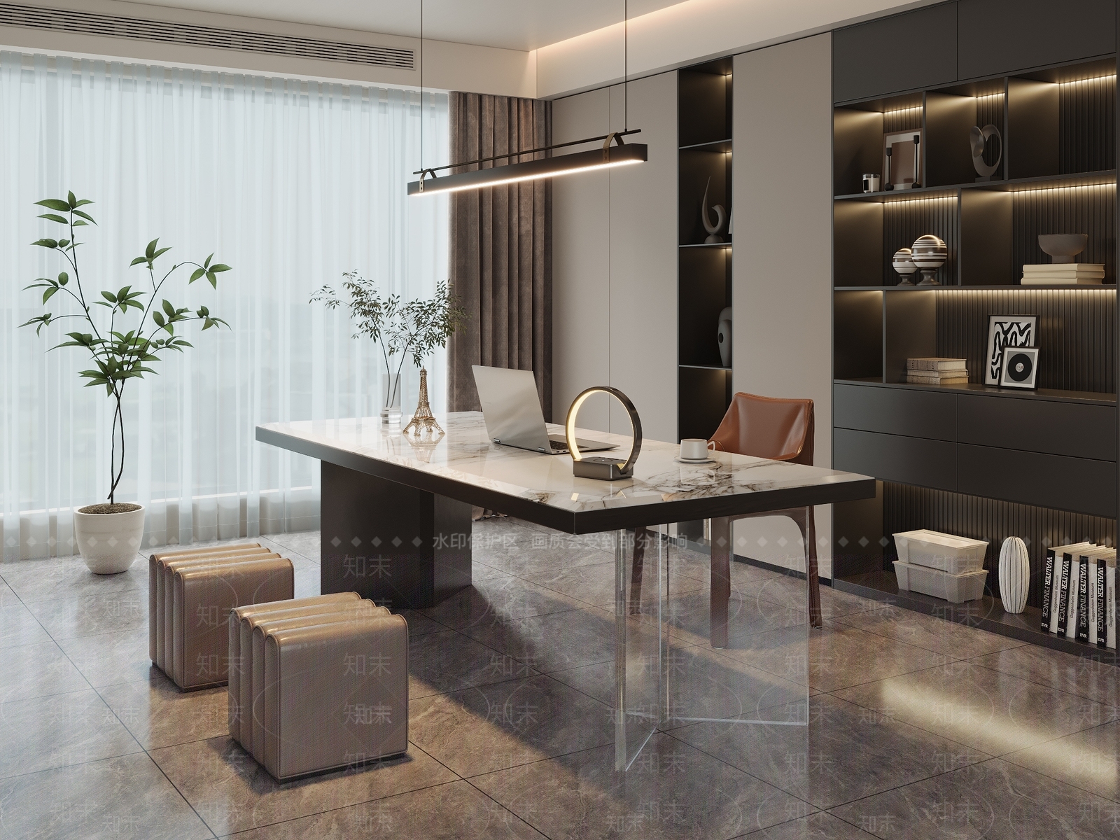 现代意式书房3D模型下载【ID:1194459599】