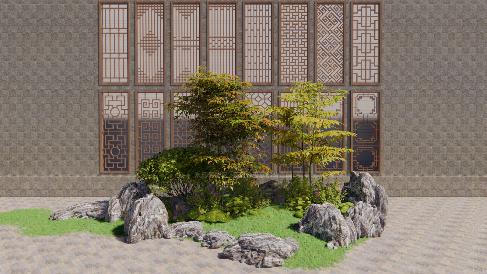 新中式庭院小品SU模型下载【ID:1194464678】