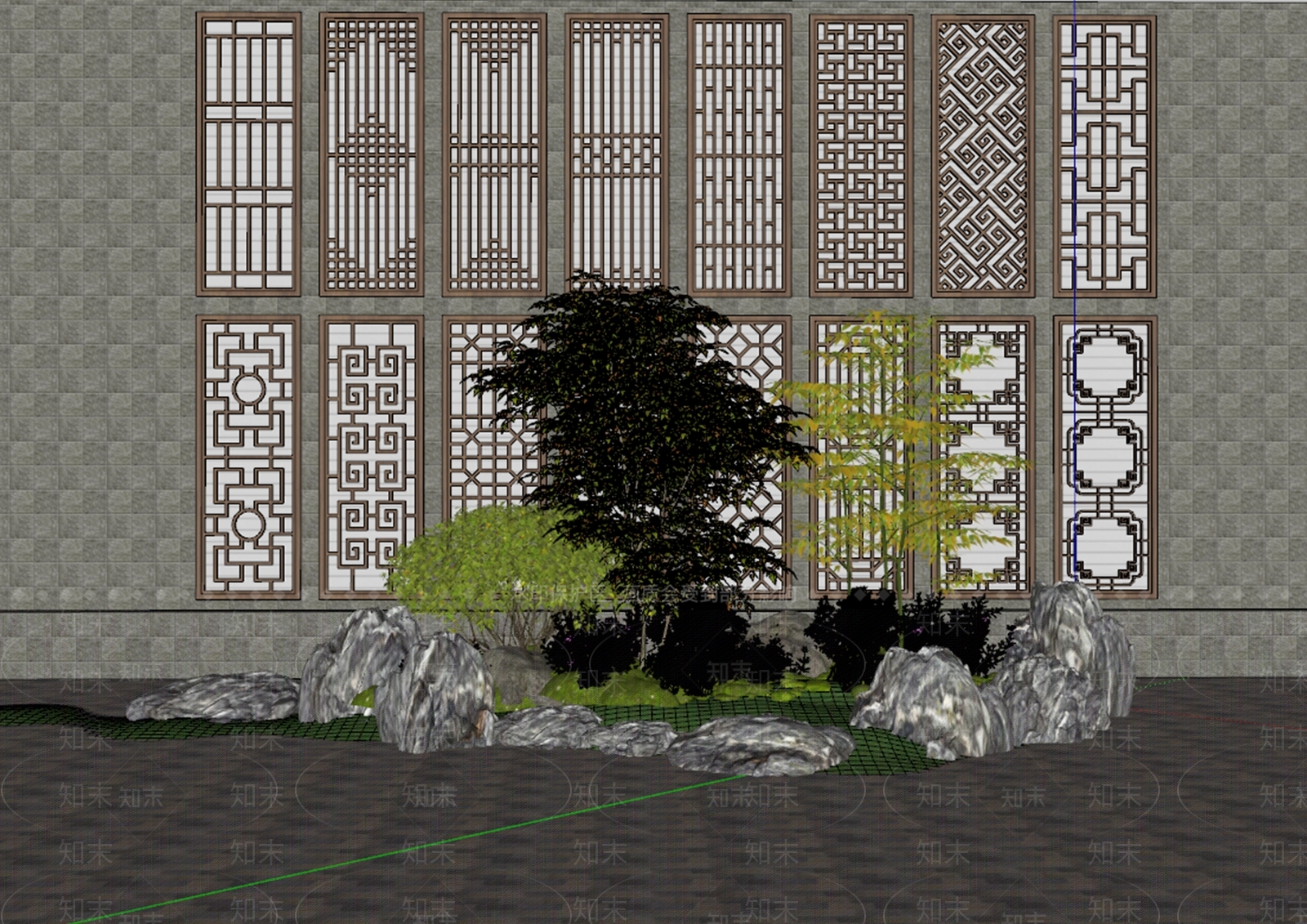 新中式庭院小品SU模型下载【ID:1194464678】