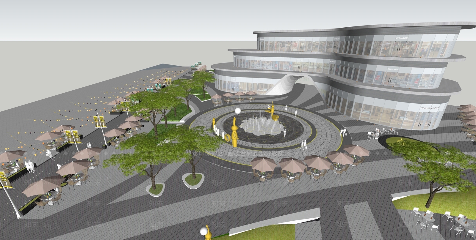 新中式现代商业街SU模型下载【ID:1194466103】