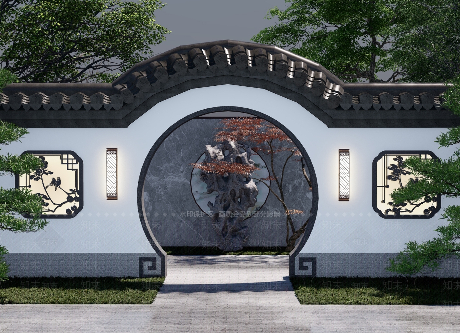 新中式景墙SU模型下载【ID:1194468377】