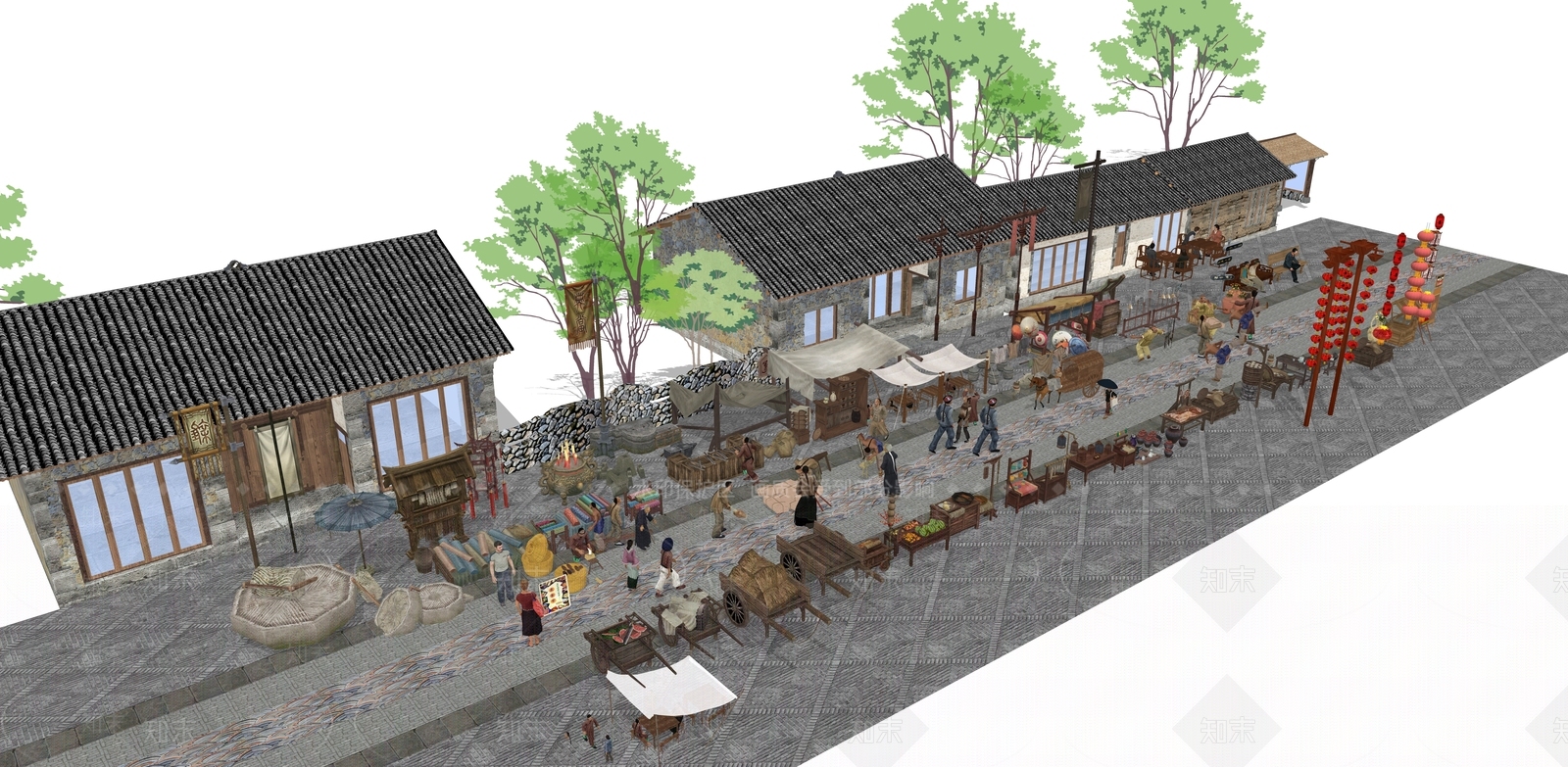 中式商业街SU模型下载【ID:1194470989】
