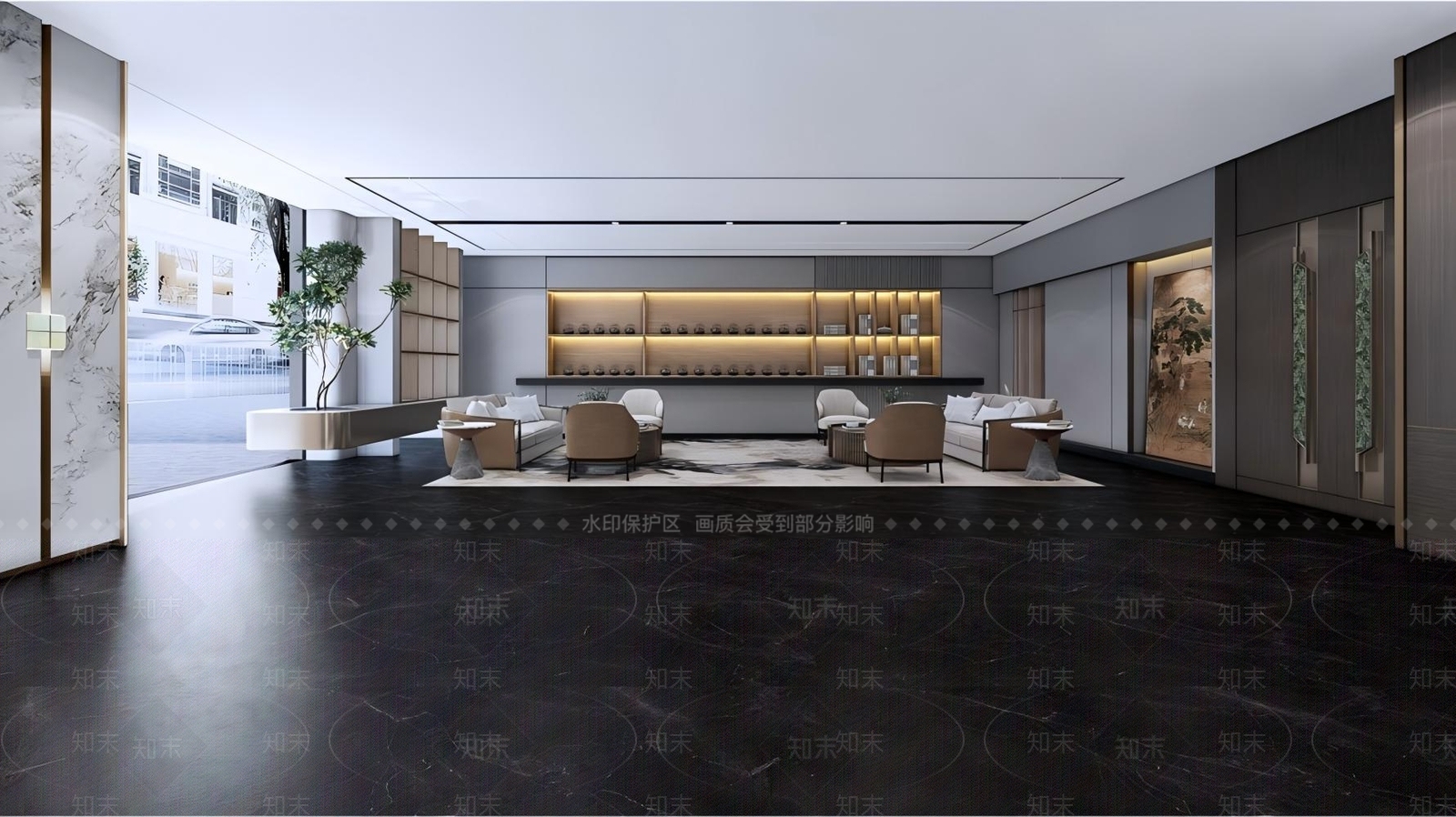 现代新中式酒店大堂SU模型下载【ID:1194473220】