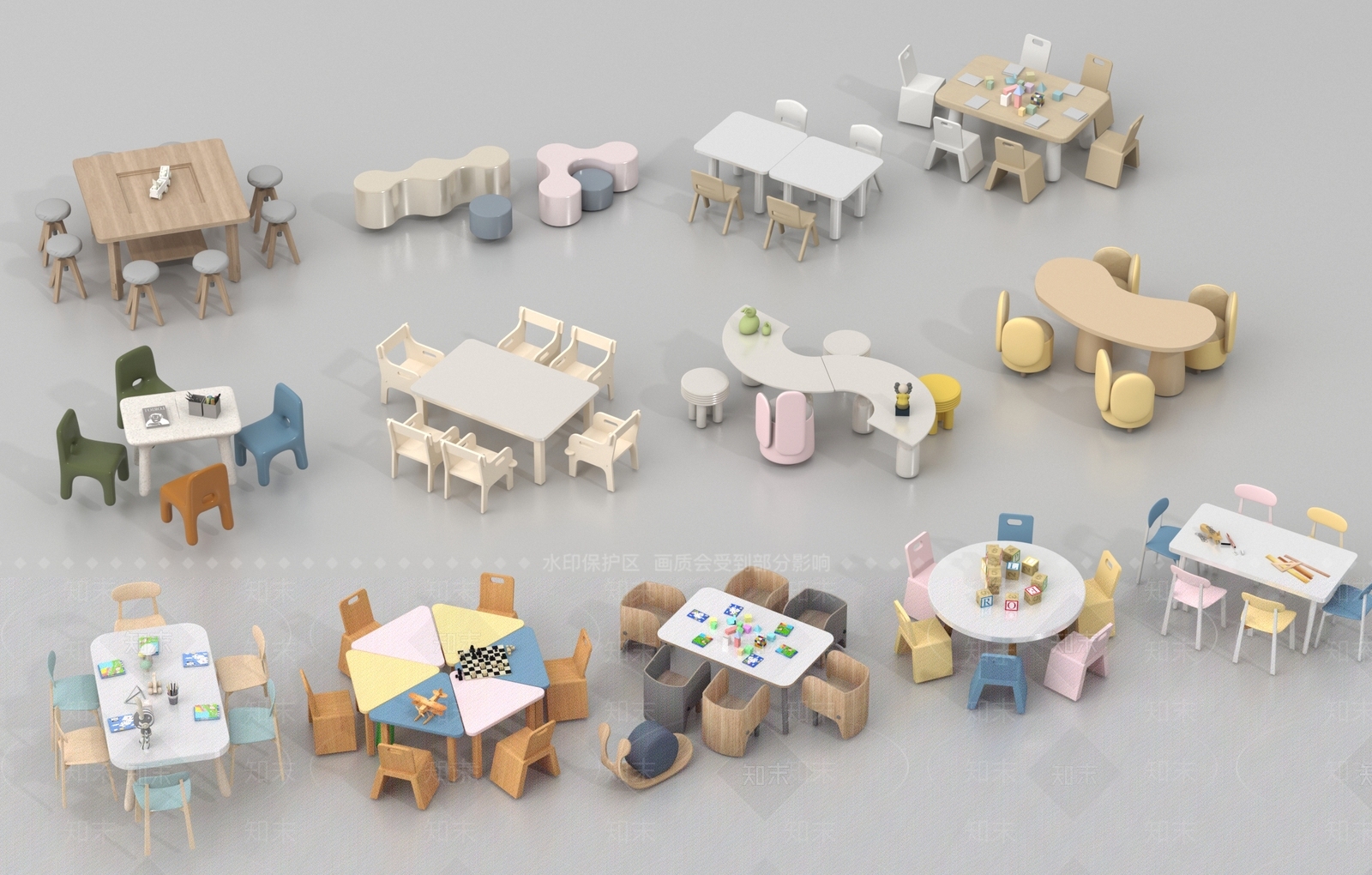 现代儿童桌椅SU模型下载【ID:1194472817】