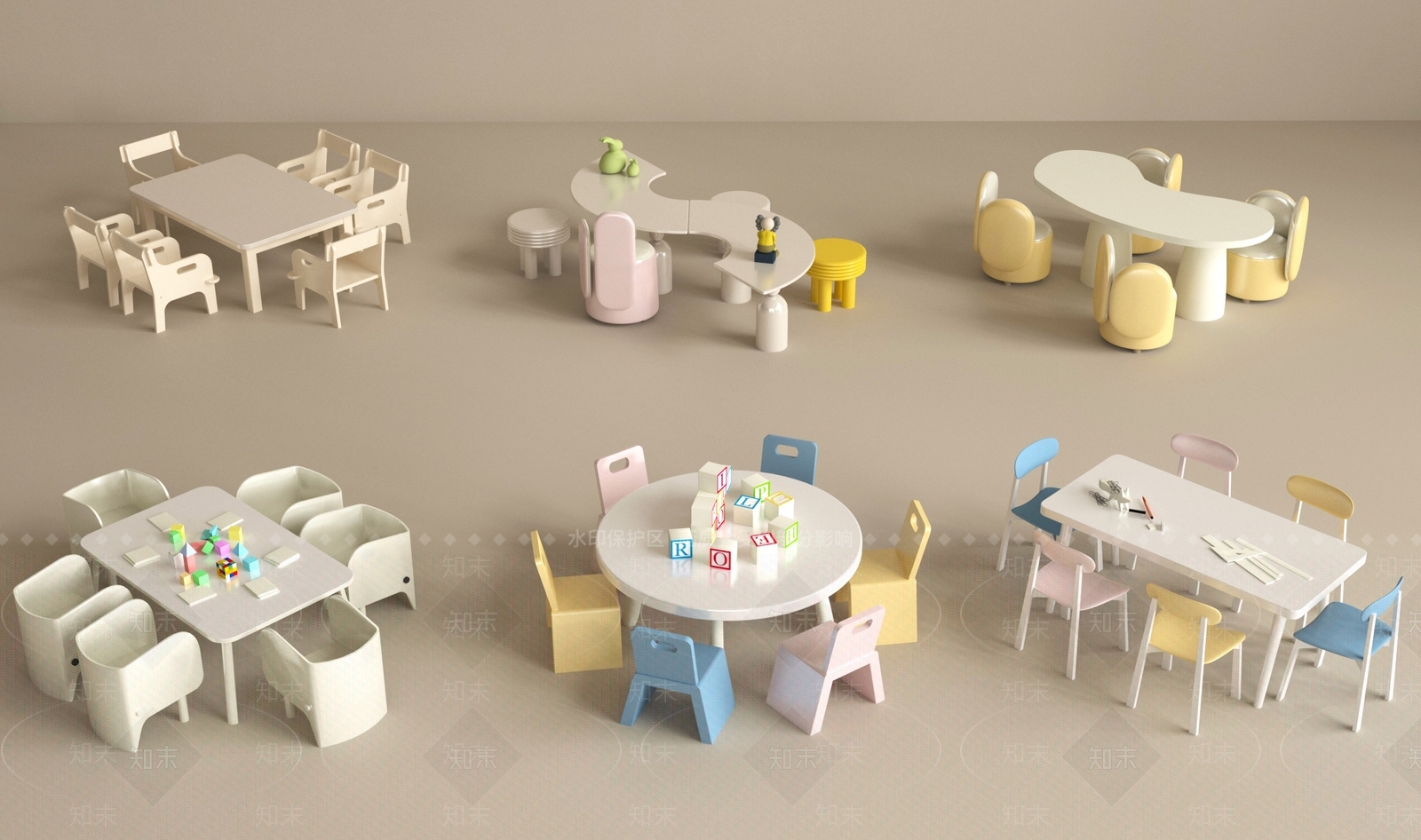 现代儿童桌椅SU模型下载【ID:1194473267】