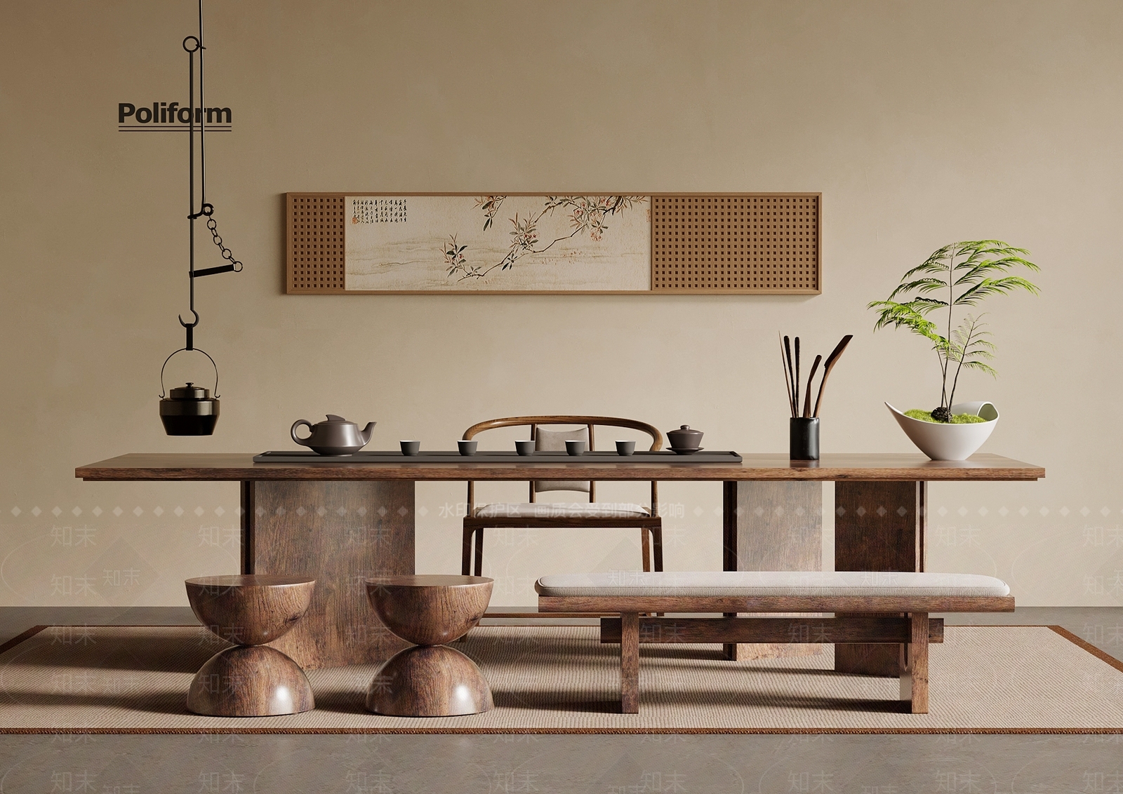 新中式茶桌椅3D模型下载【ID:1194474622】