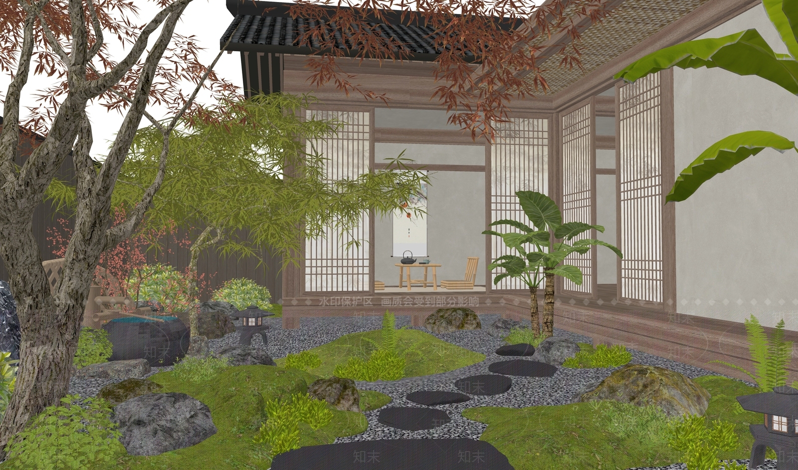 新中式乡村庭院SU模型下载【ID:1194475053】