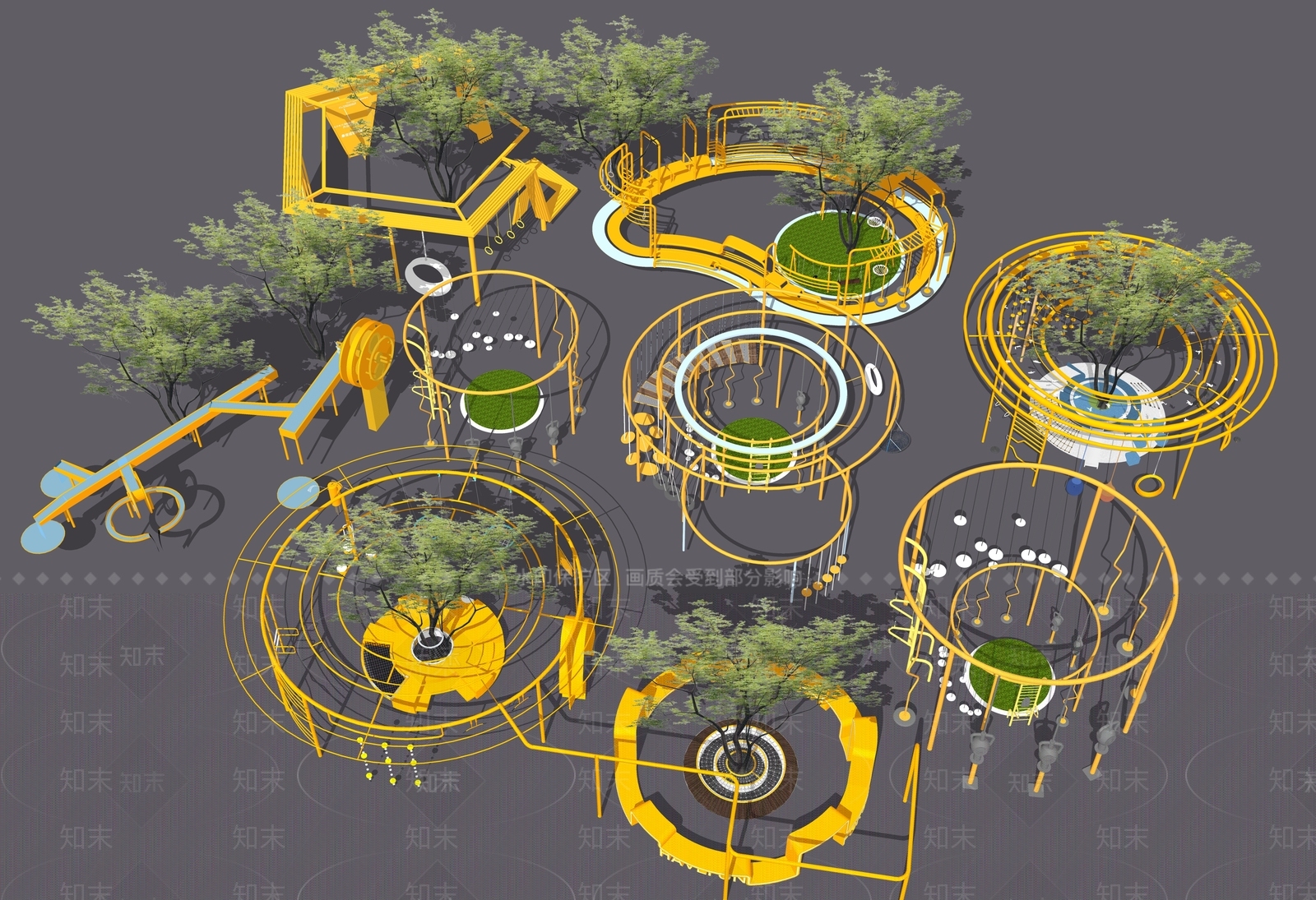 现代儿童器材组合SU模型草图