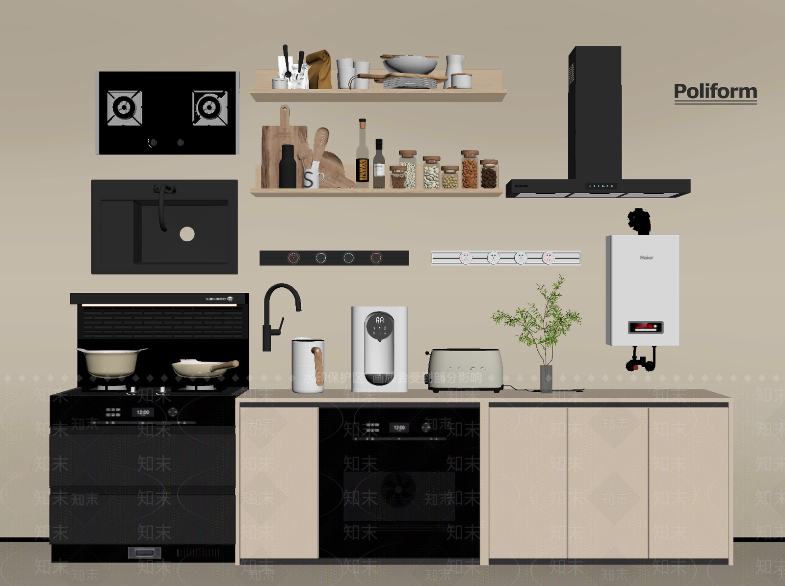 厨房用品组合SU模型下载【ID:1194477617】
