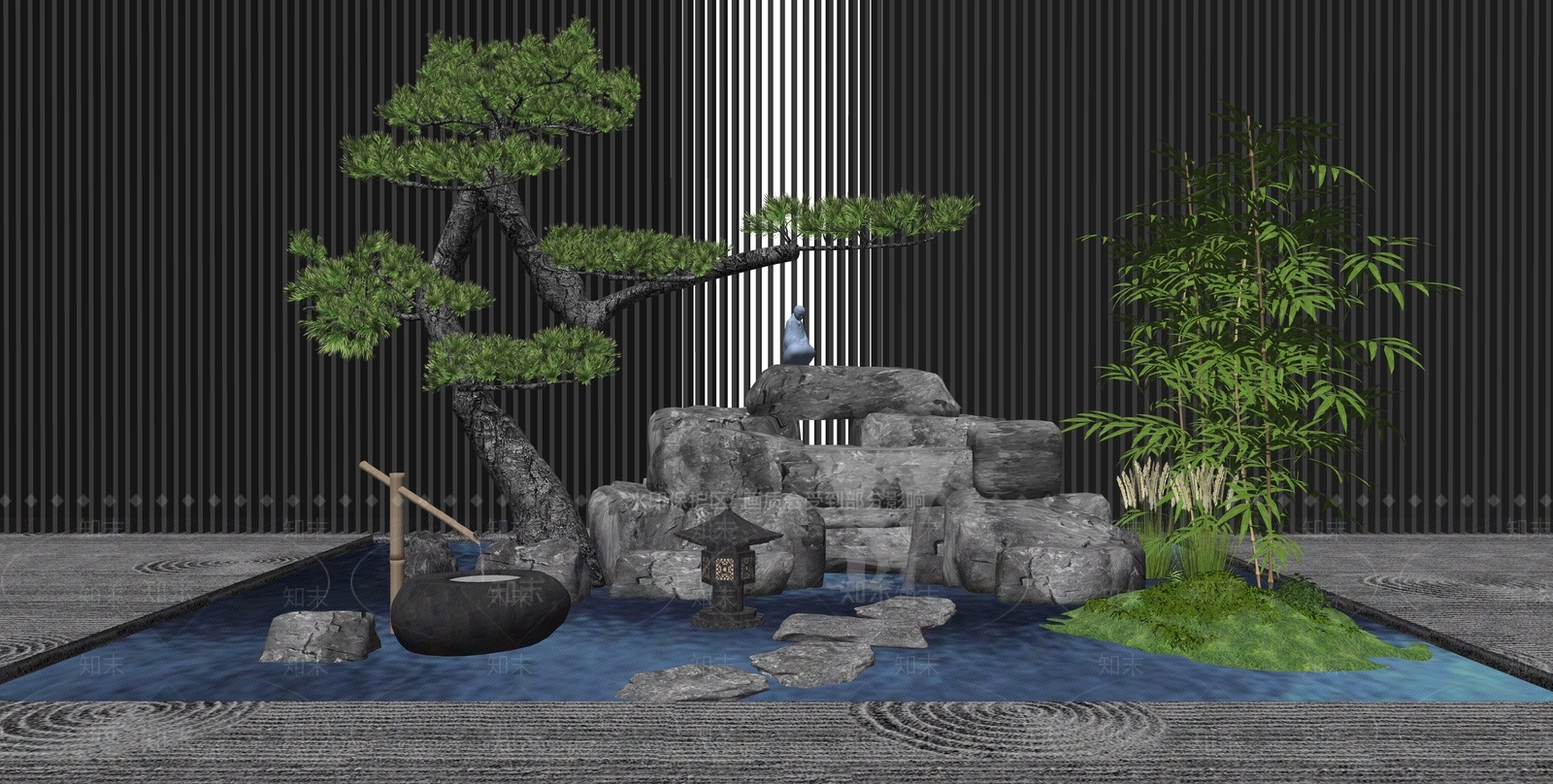 现代新中式水景SU模型下载【ID:1194477729】