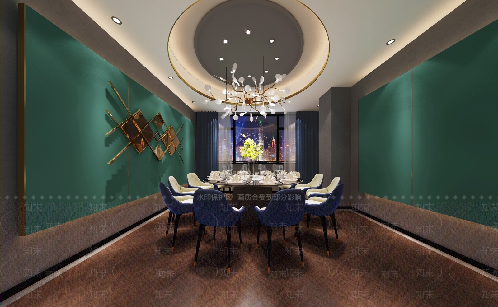 现代中式中餐厅3D模型下载【ID:1194481563】