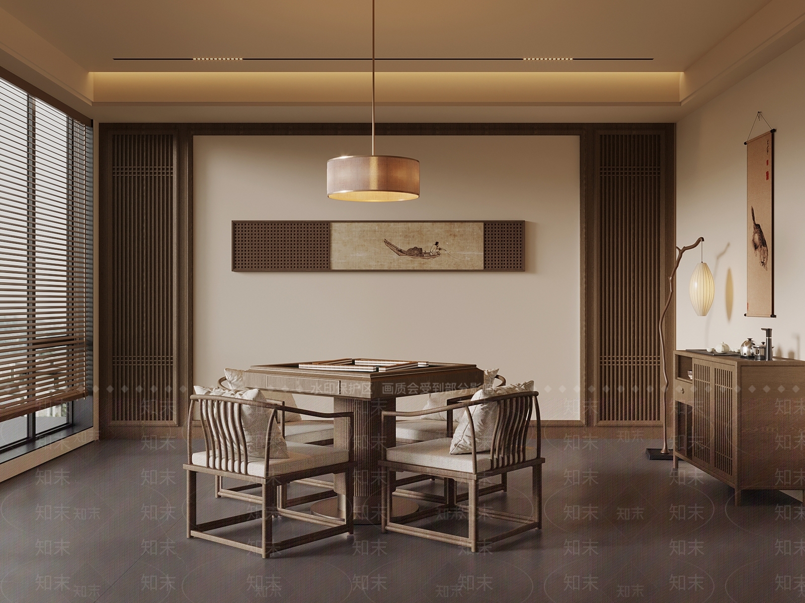 新中式棋牌室3D模型下载【ID:1194481947】