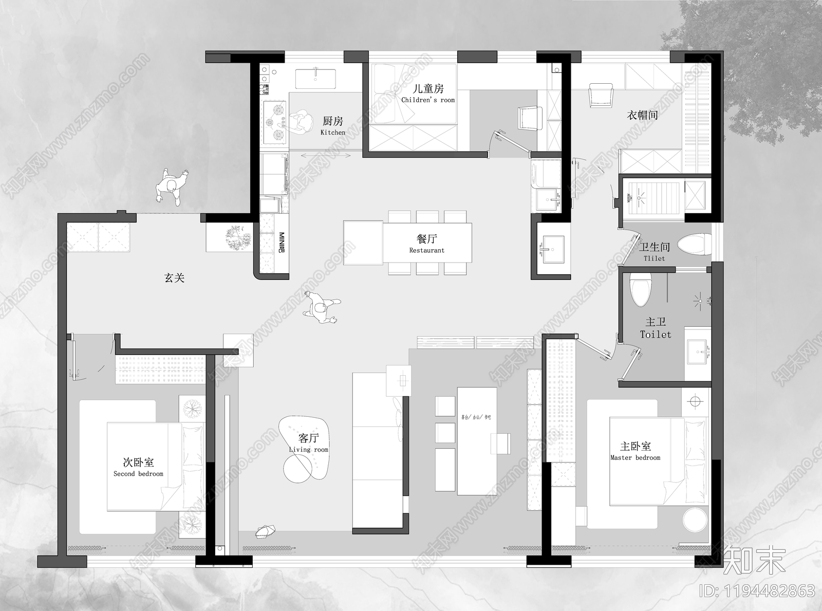 现代侘寂室内彩平图下载【ID:1194482863】
