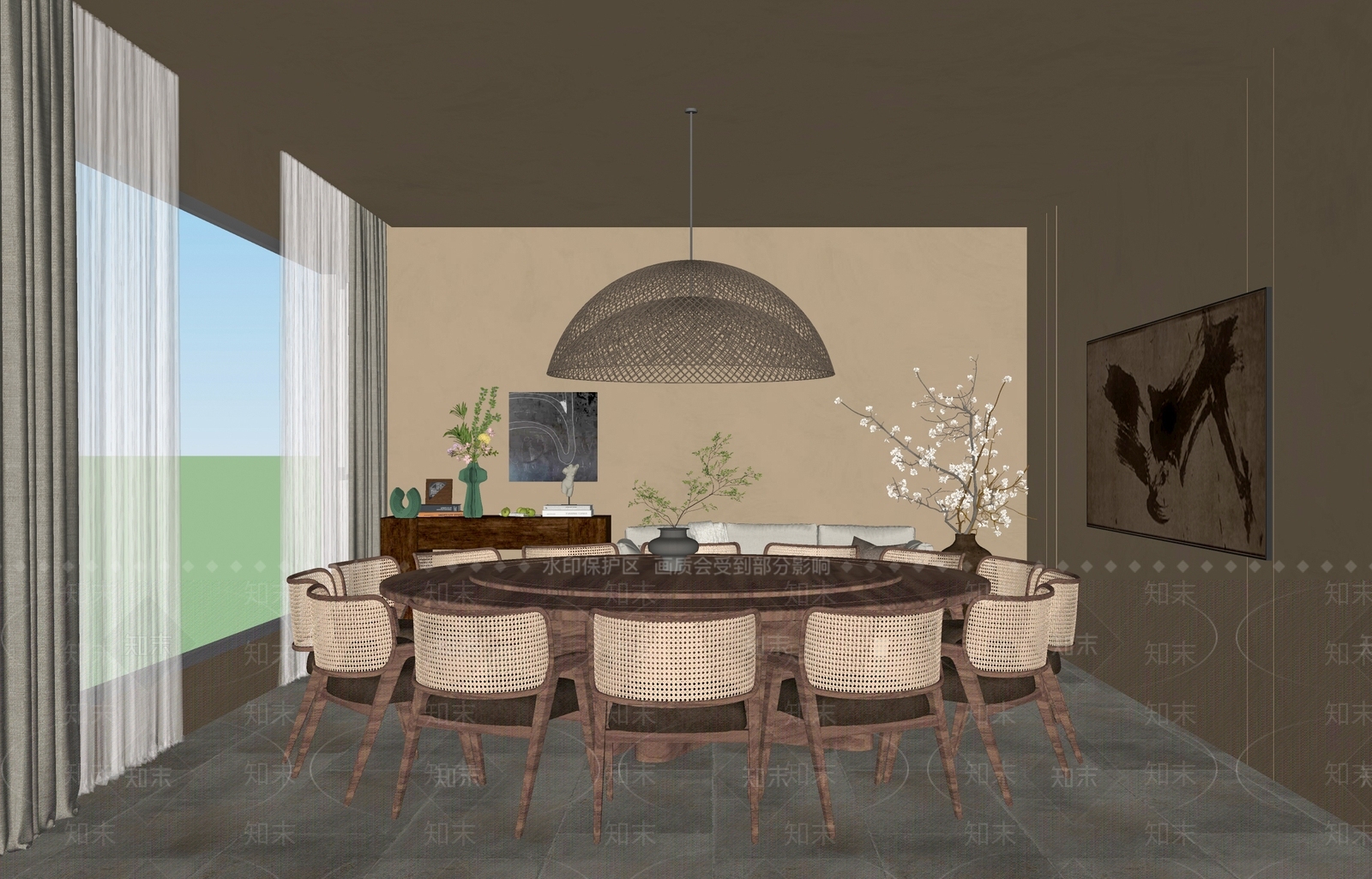 侘寂新中式包厢SU模型下载【ID:1194961244】