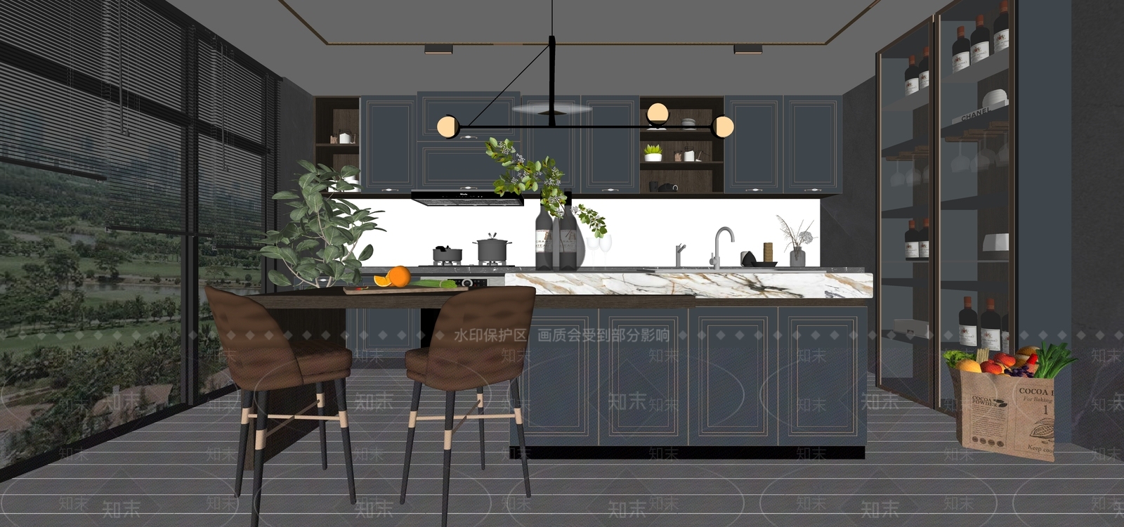 现代新中式开放式厨房SU模型下载【ID:1194485799】