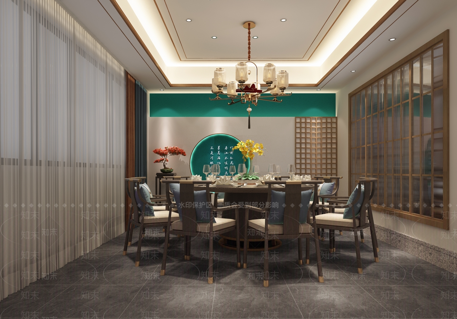 现代新中式中餐厅3D模型下载【ID:1194485939】