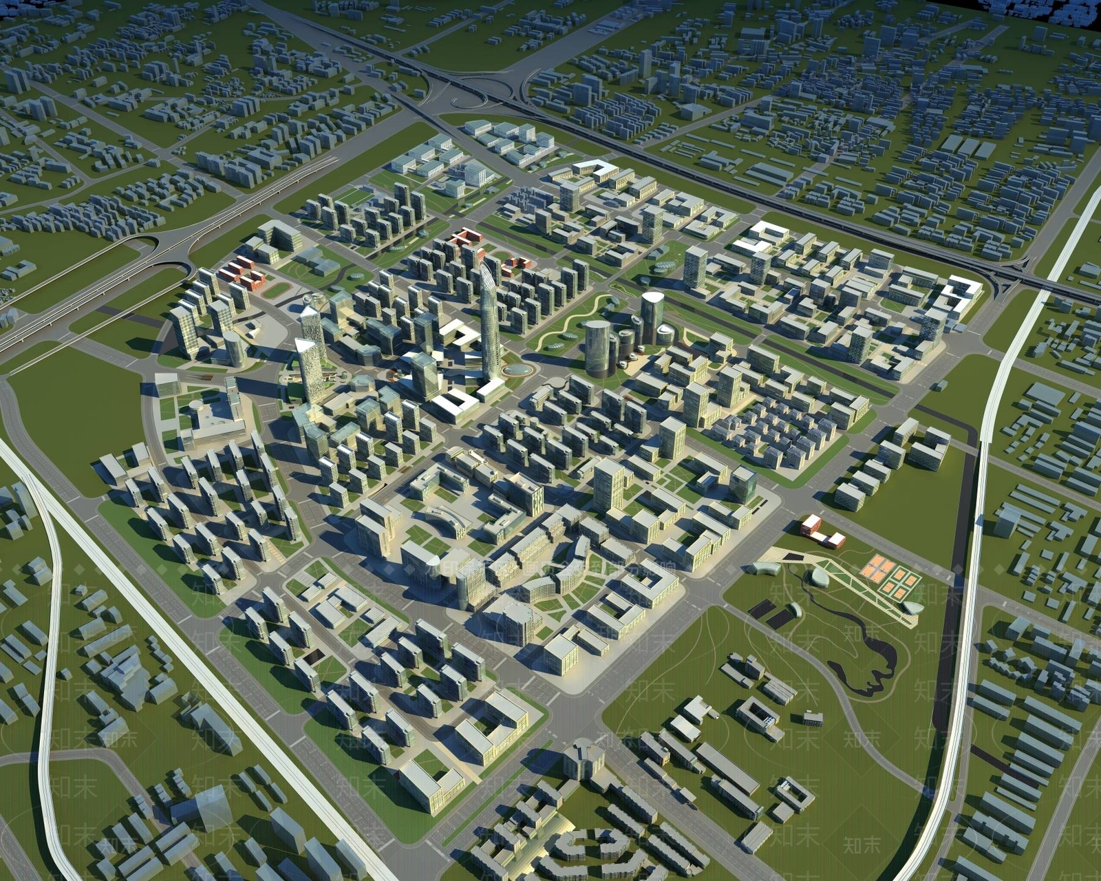现代鸟瞰规划3D模型下载【ID:1194486827】