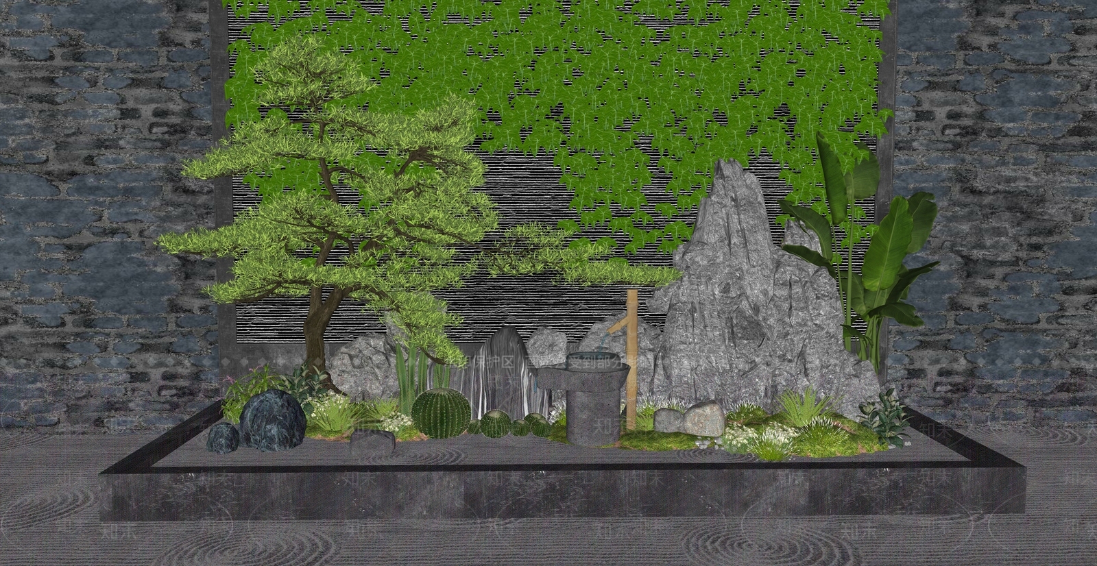 现代新中式庭院小品SU模型下载【ID:1194488793】