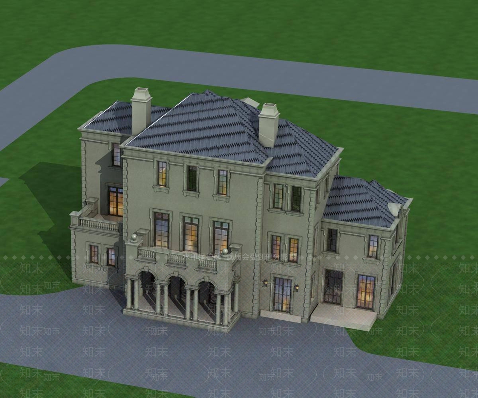欧式别墅外观3D模型下载【ID:1194490983】