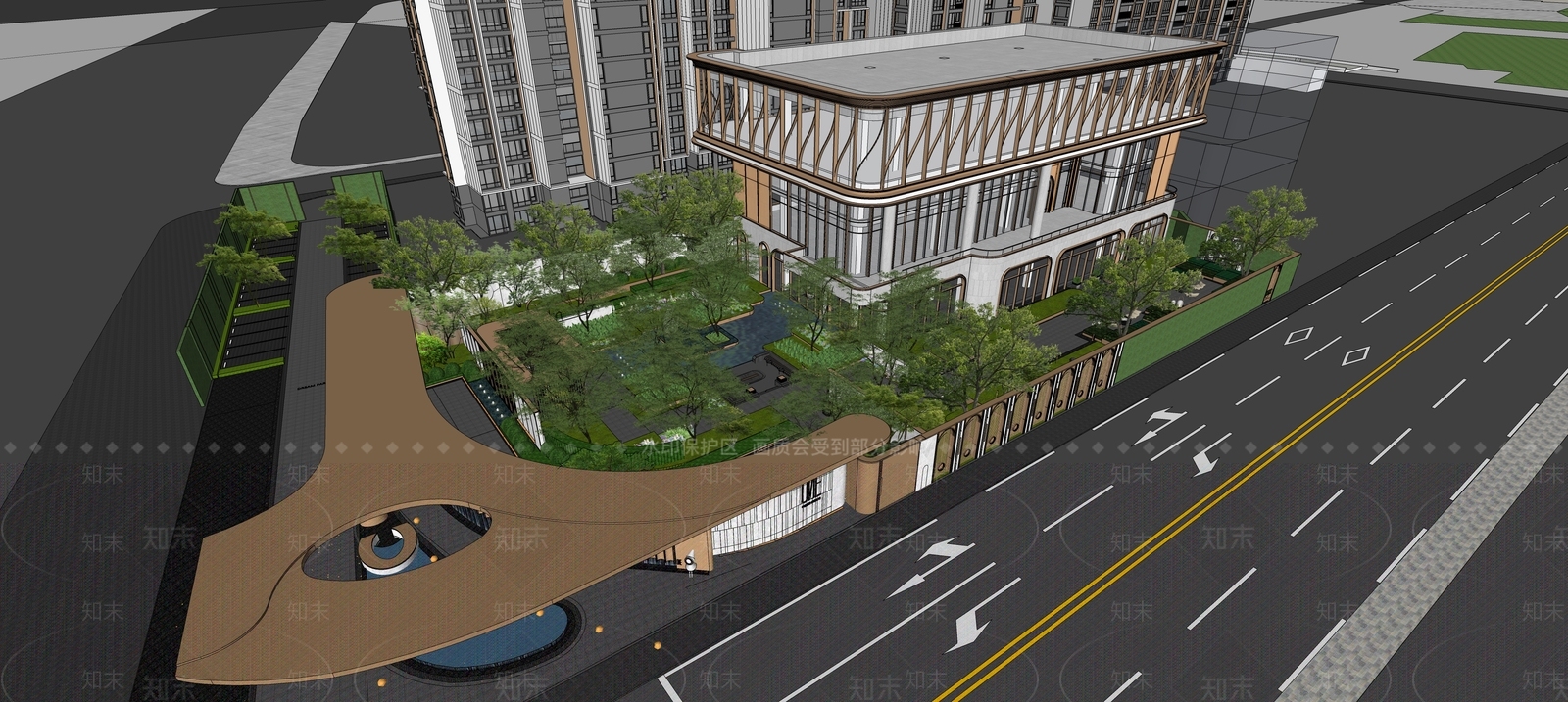 现代售楼处建筑SU模型下载【ID:1194491776】