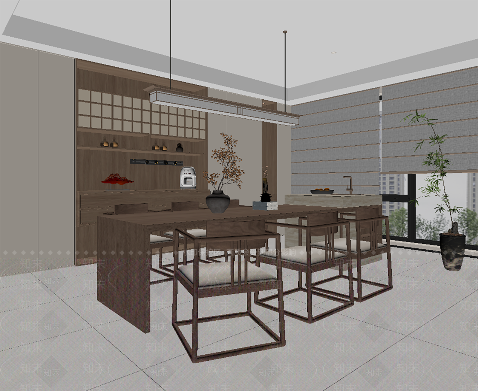 禅意新中式家居餐厅3D模型下载【ID:1194492655】