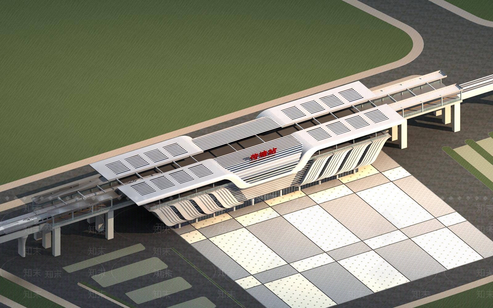 现代车站外观3D模型下载【ID:1194493810】