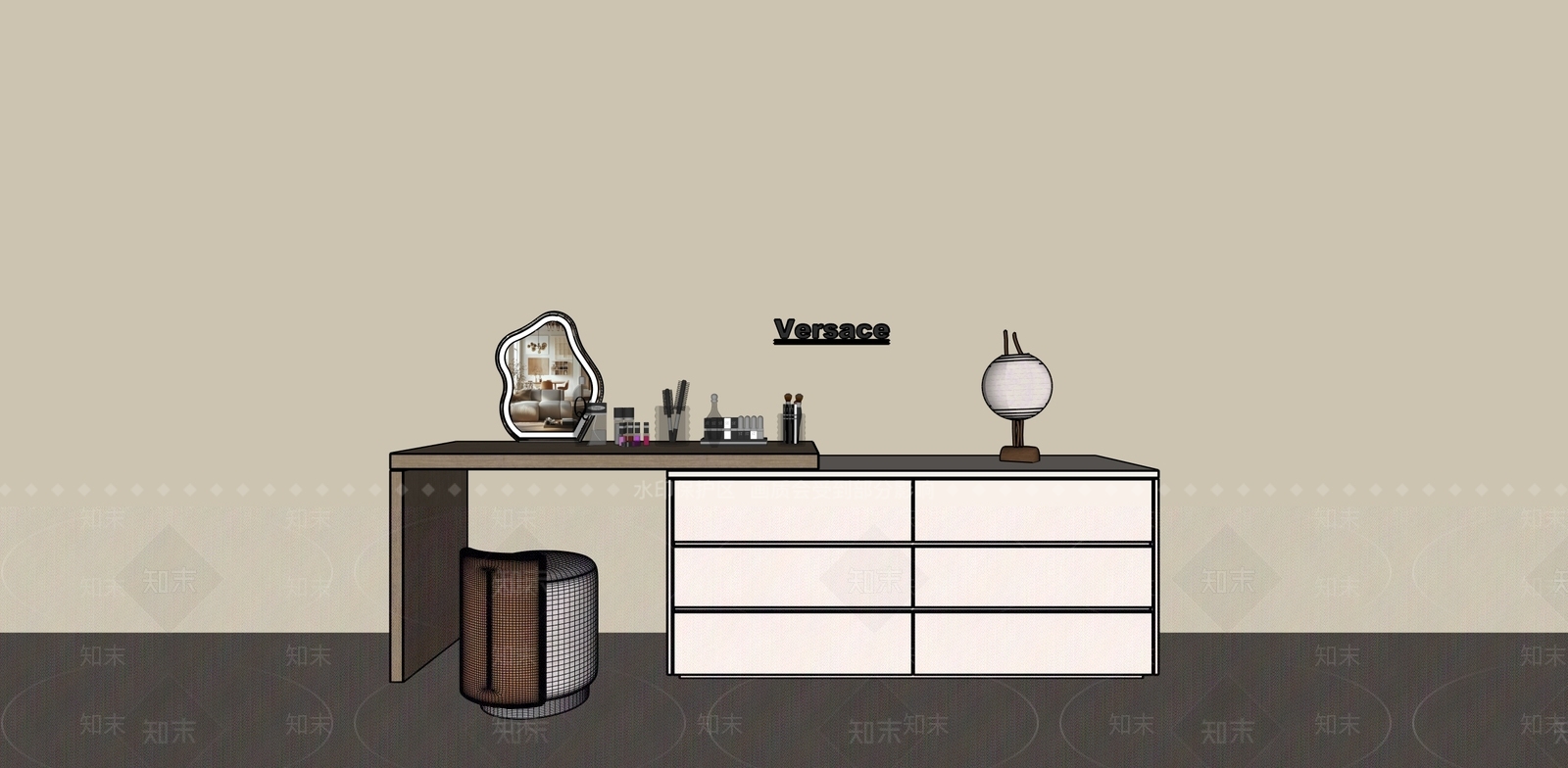 现代轻奢妆台妆凳3D模型下载【ID:1194499375】