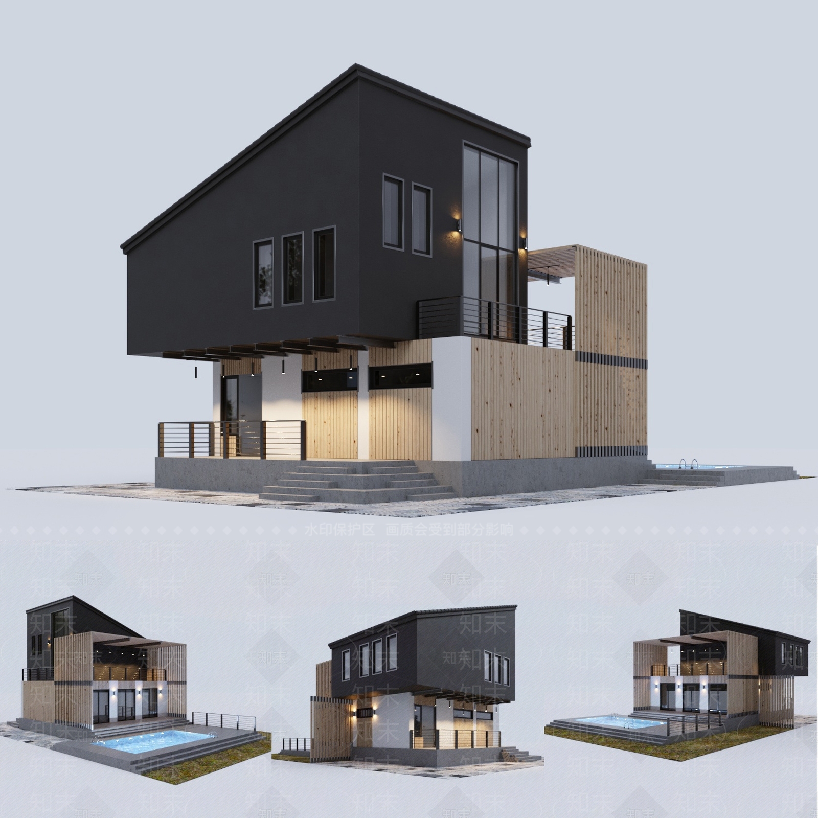 现代别墅外观3D模型下载【ID:1194500294】