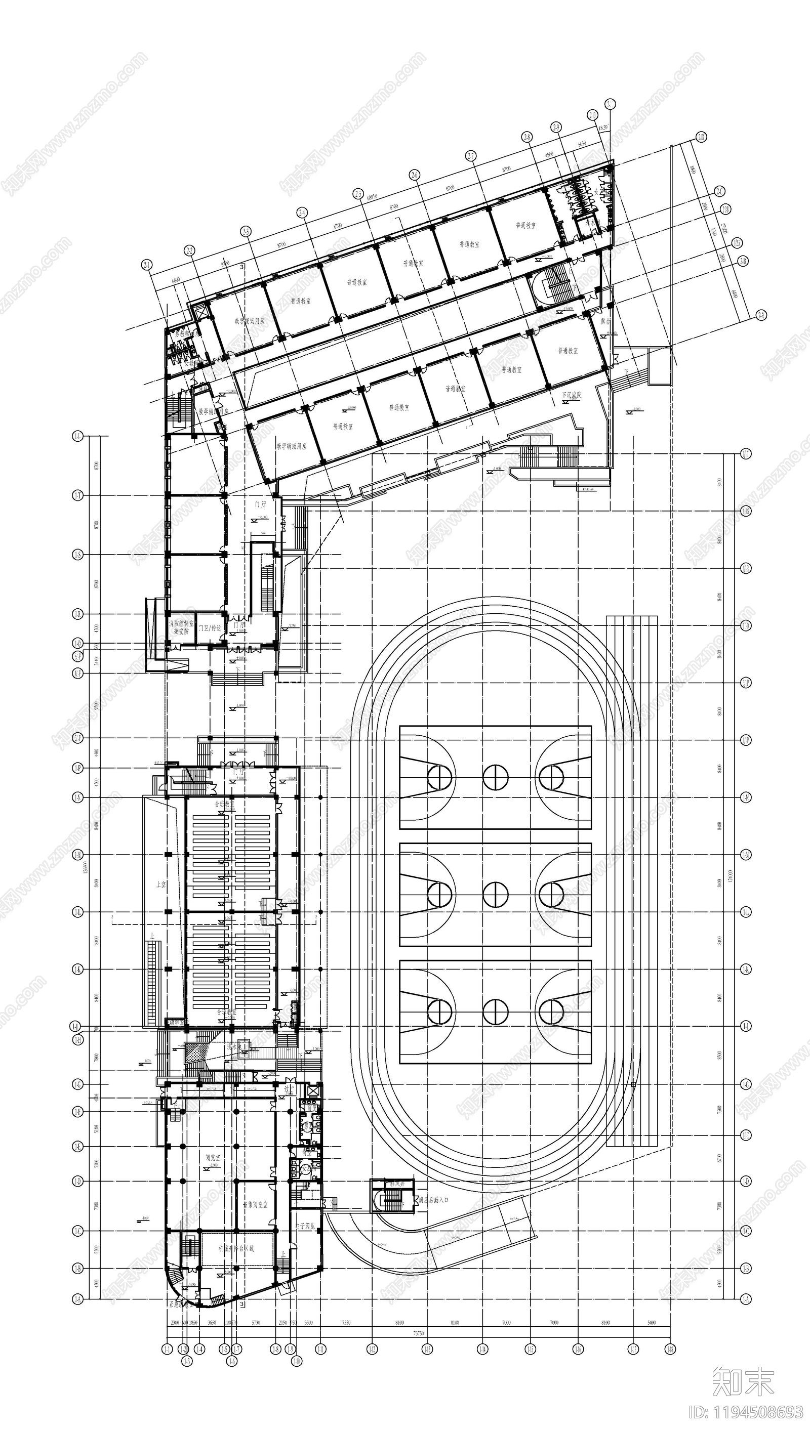 现代学校建筑cad施工图下载【ID:1194508693】