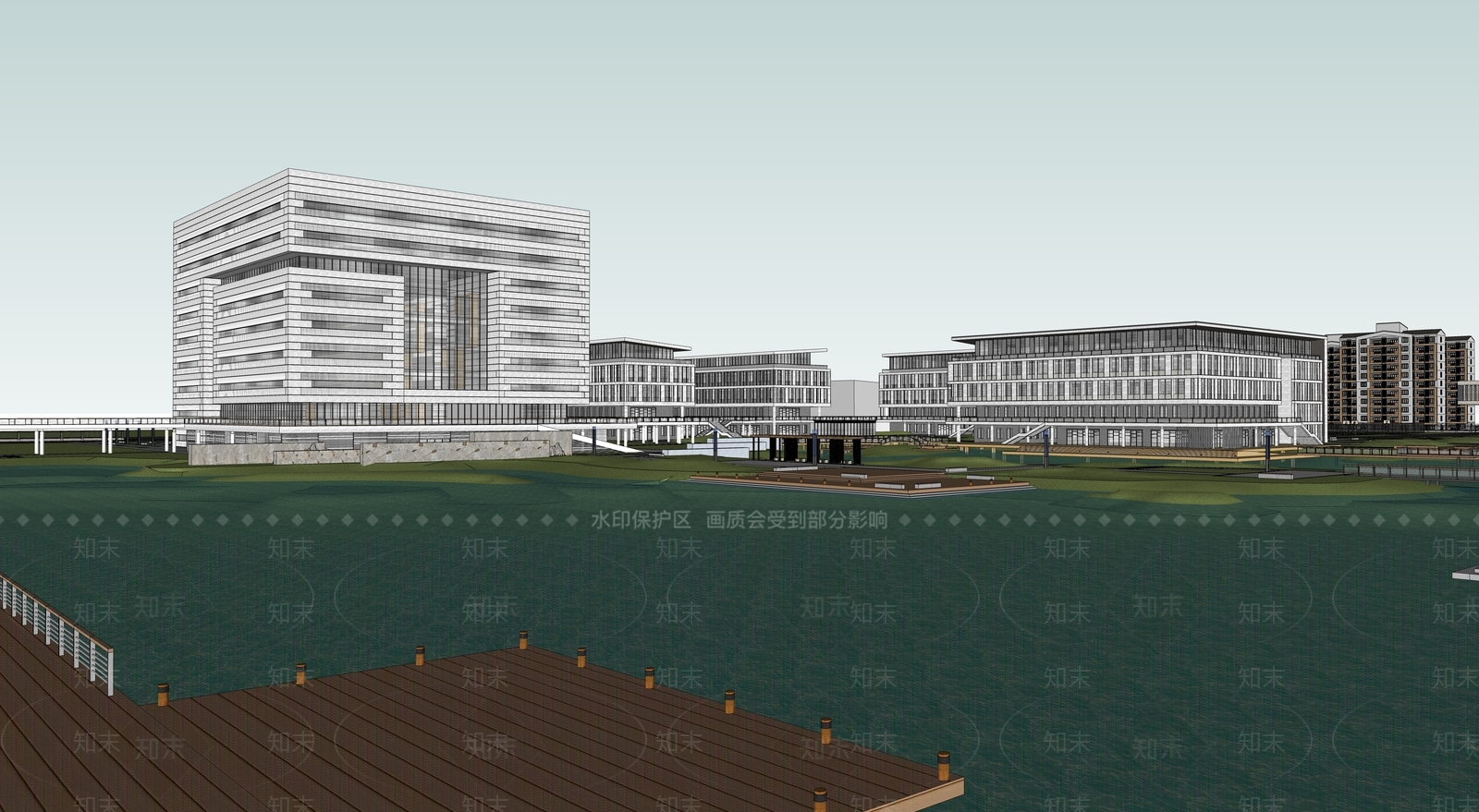 现代极简学校建筑SU模型下载【ID:1194509537】