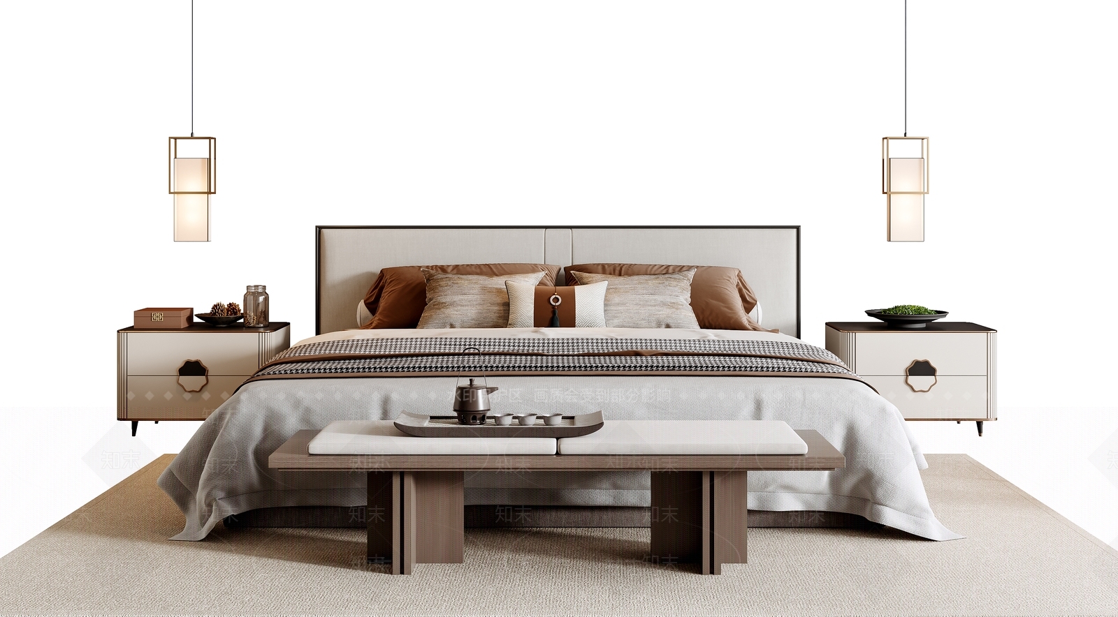 新中式中式双人床3D模型下载【ID:1194521099】