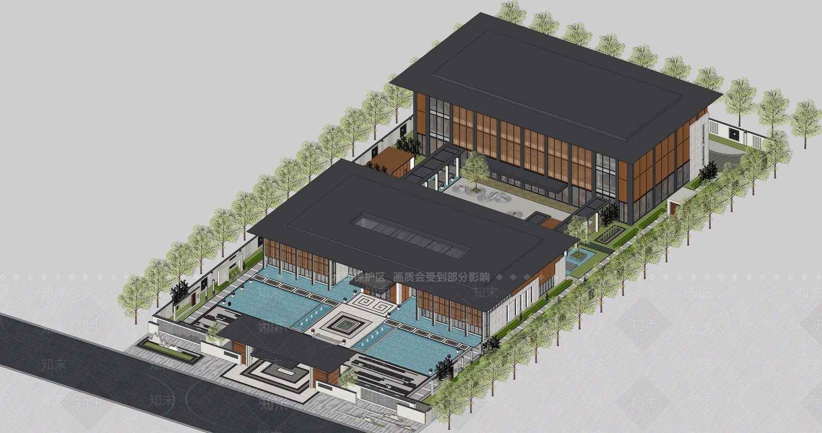新中式售楼处建筑SU模型下载【ID:1194521788】