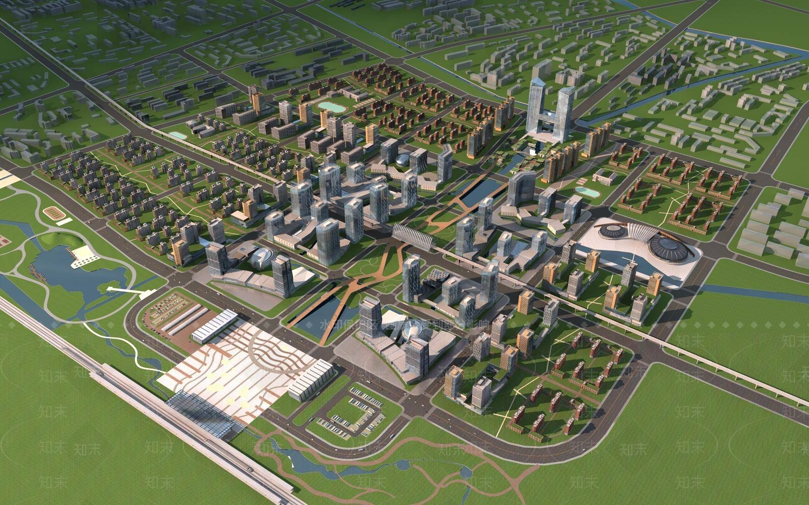 现代鸟瞰规划3D模型下载【ID:1194523123】