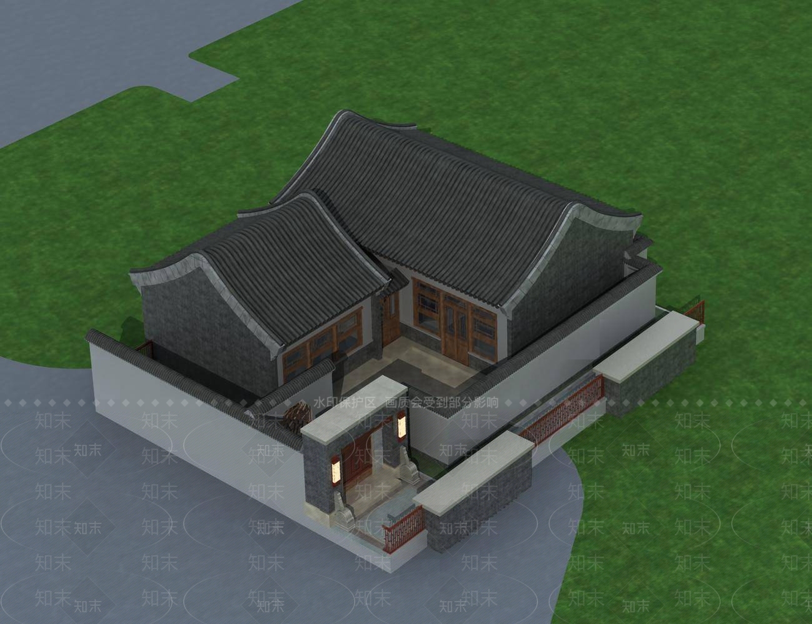 中式别墅外观3D模型下载【ID:1194523943】